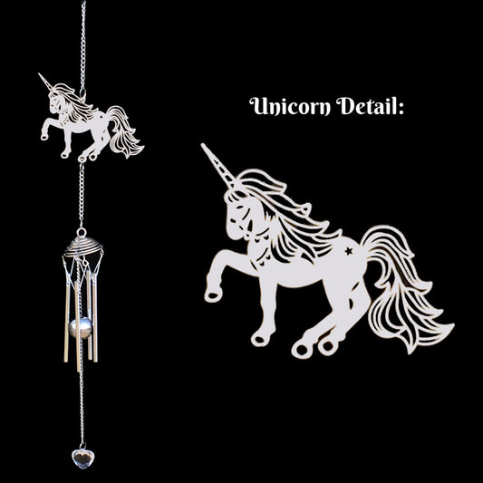 Unicorn Windchime 70cm Long - Silver Plated
