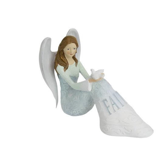 Sitting Inspirational Blue Angel (Faith) - 20cm long x 14cm tall