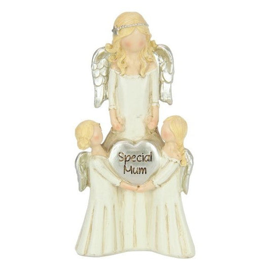 Golden Hair Angel with Gold Wings with Two Angel Children with Heart Sign "Special Mum"