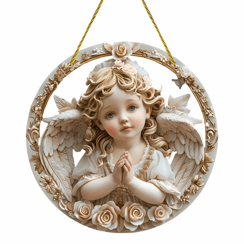 3Dimension Angel with White Wings and Golden Curls