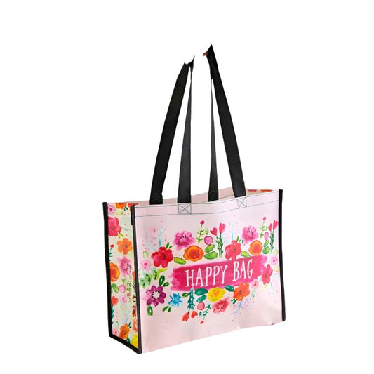 Happy Bag Horizontal - "Happy Bag" with Pink and Floral Background