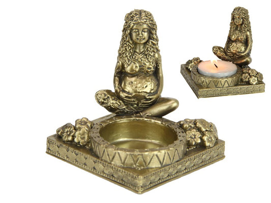 7cm Gold Mother Earth Figurine Tealight Holder