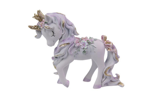 Crowned Unicorn with Flowers and Glitter Lavendar Design