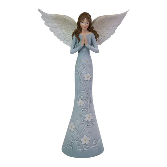 Angel with Floral Dress 29 cm tall - Blue Floral Design