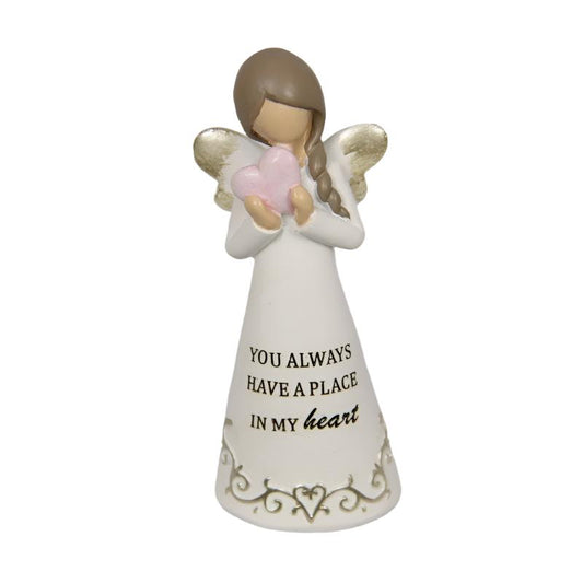 Inspirational Angel with Dress and Pink Heart saying "You Always have a place in my heart" 12cm tall