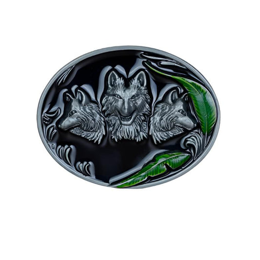 Three Wolves with Green Edge Belt Buckle