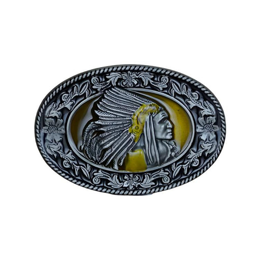 American Indian with Yellow Etching Belt Buckle