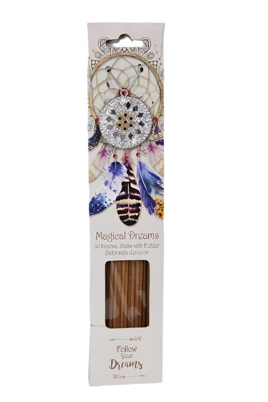 Follow Your Dreams 'Magical Dreams' - 30 Incense Sticks and Incense Holder with Dream Catcher Print - Gift Boxed